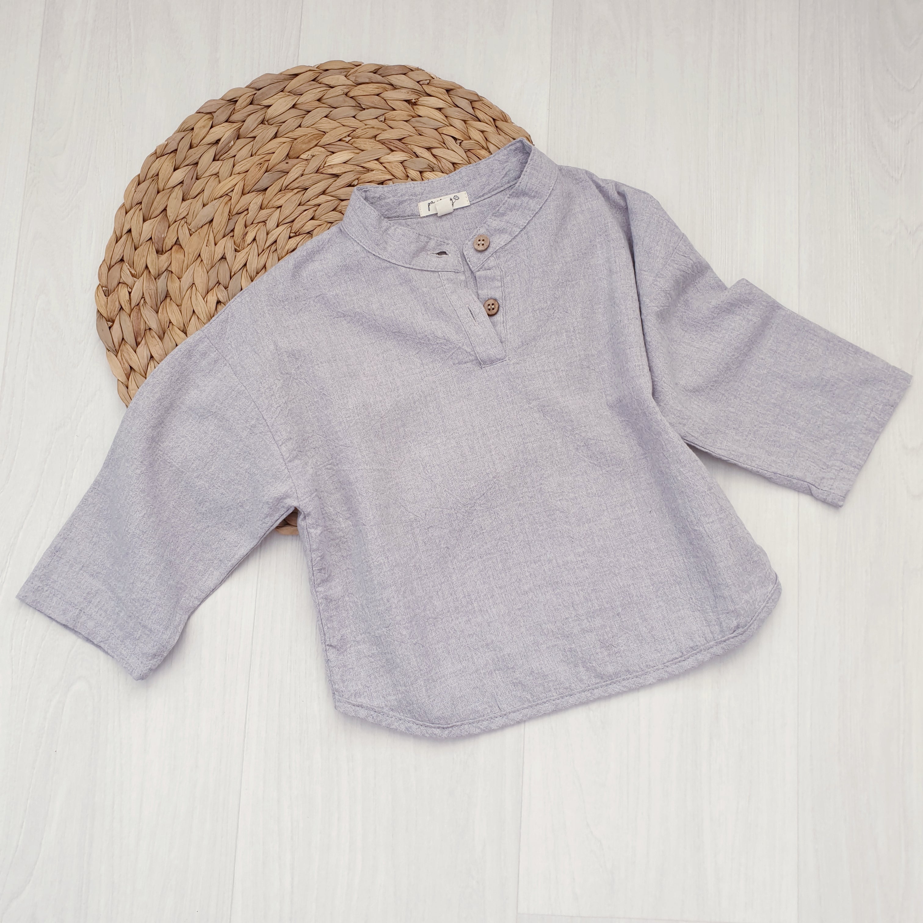 מכופתרת עם צווארון סיני (אפור) - PaPeony