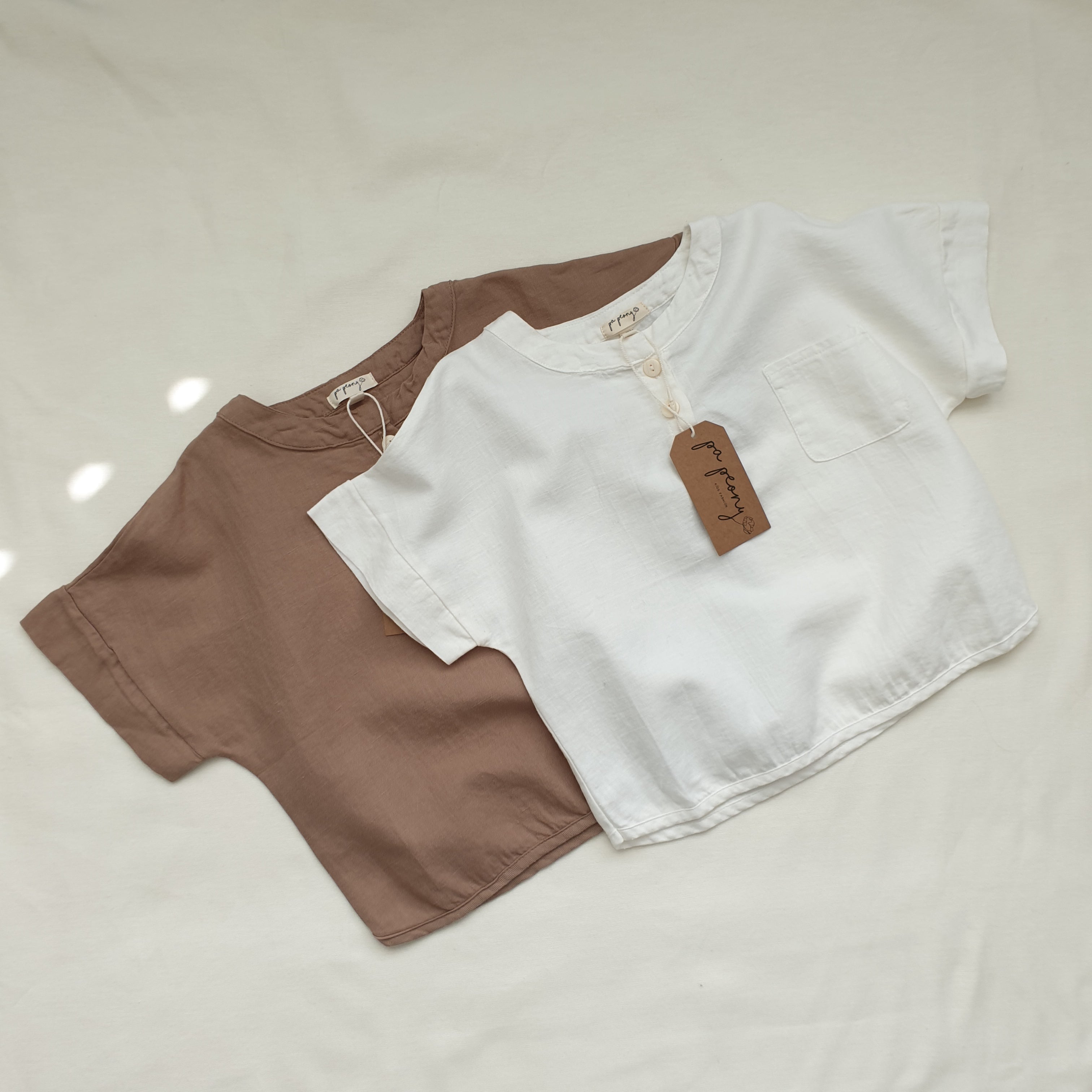 חולצת אריג שרוול קצר (לבן) - PaPeony