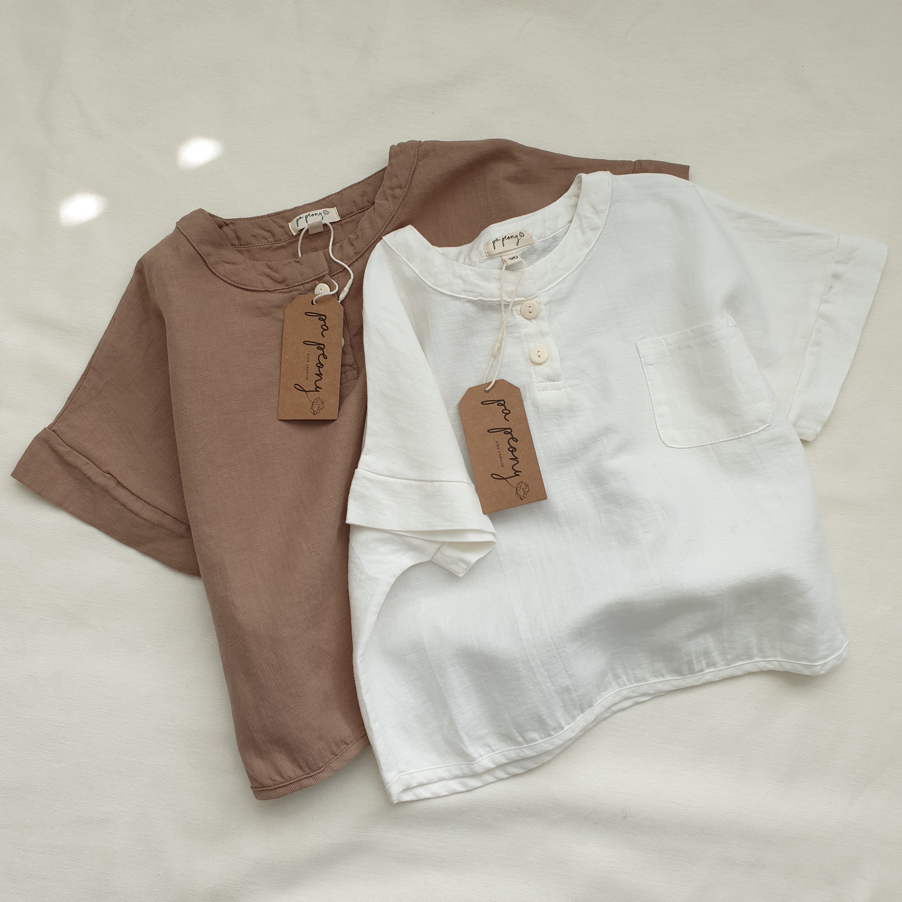 חולצת אריג שרוול קצר (לבן) - PaPeony