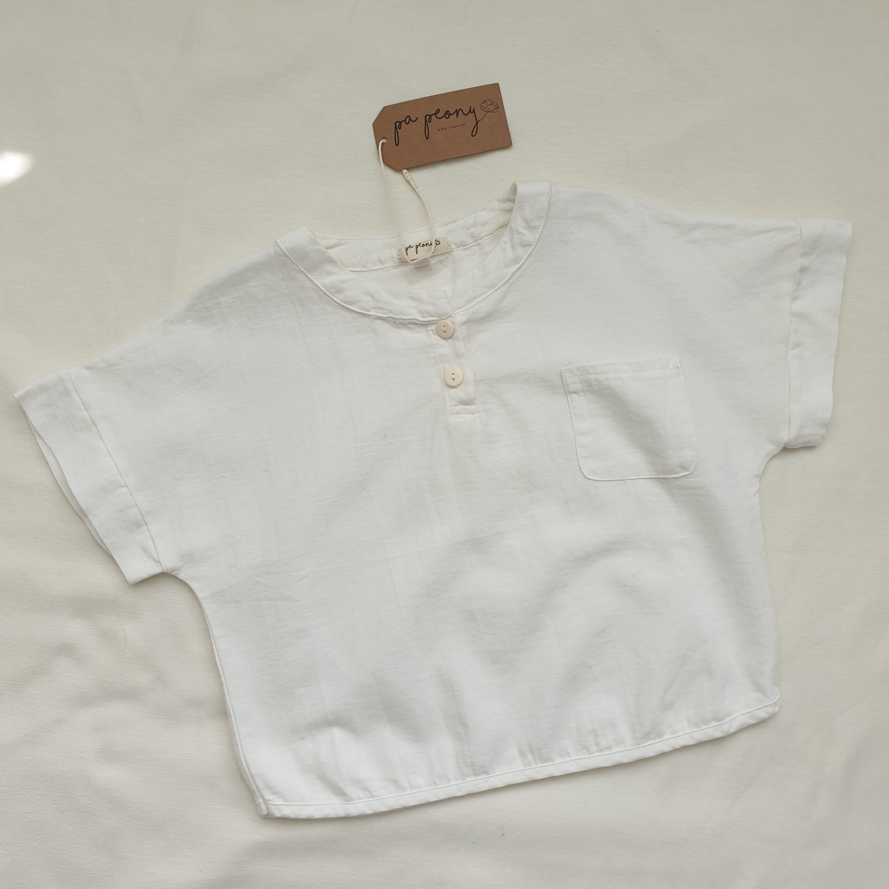 חולצת אריג שרוול קצר (לבן) - PaPeony