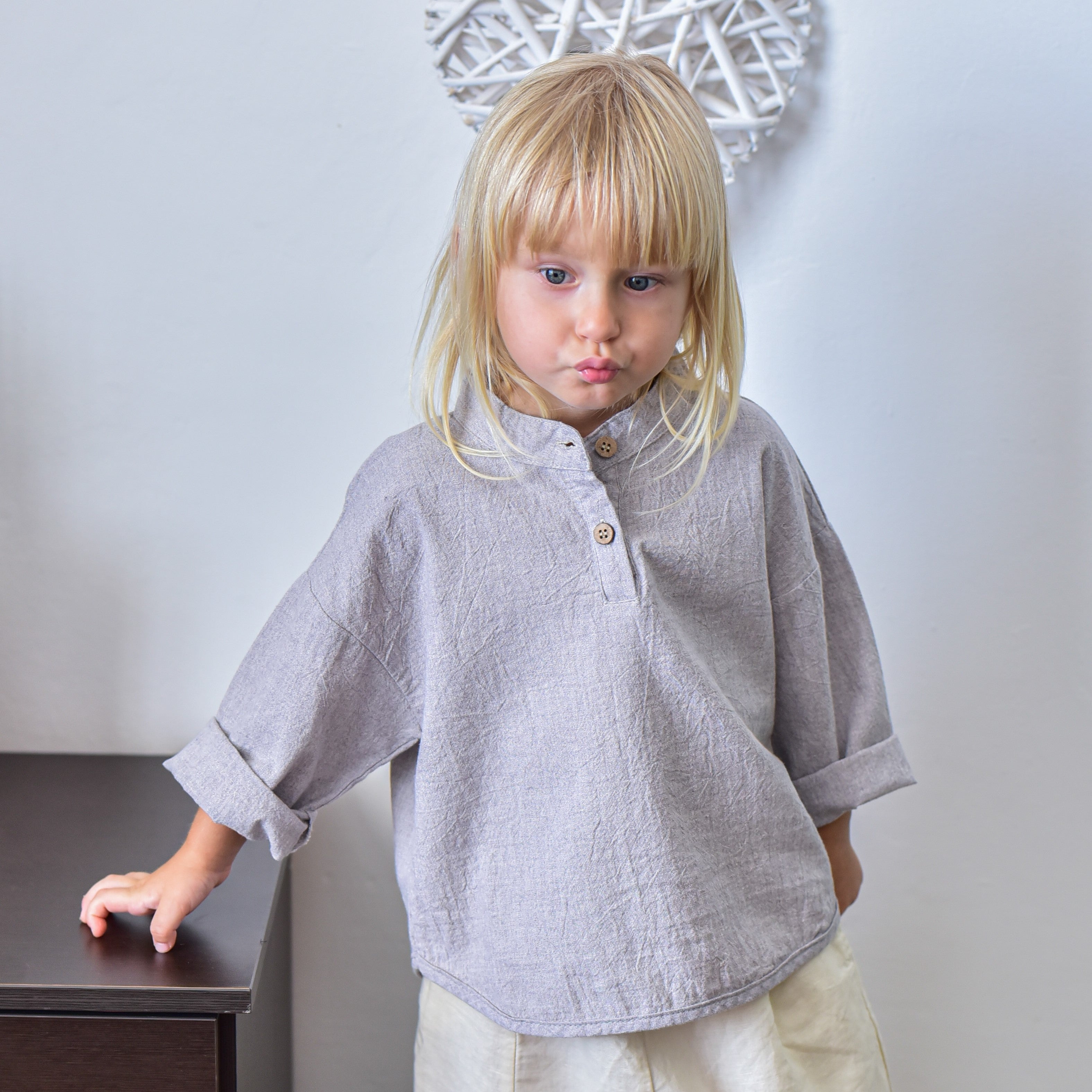 מכופתרת עם צווארון סיני (אפור) - PaPeony