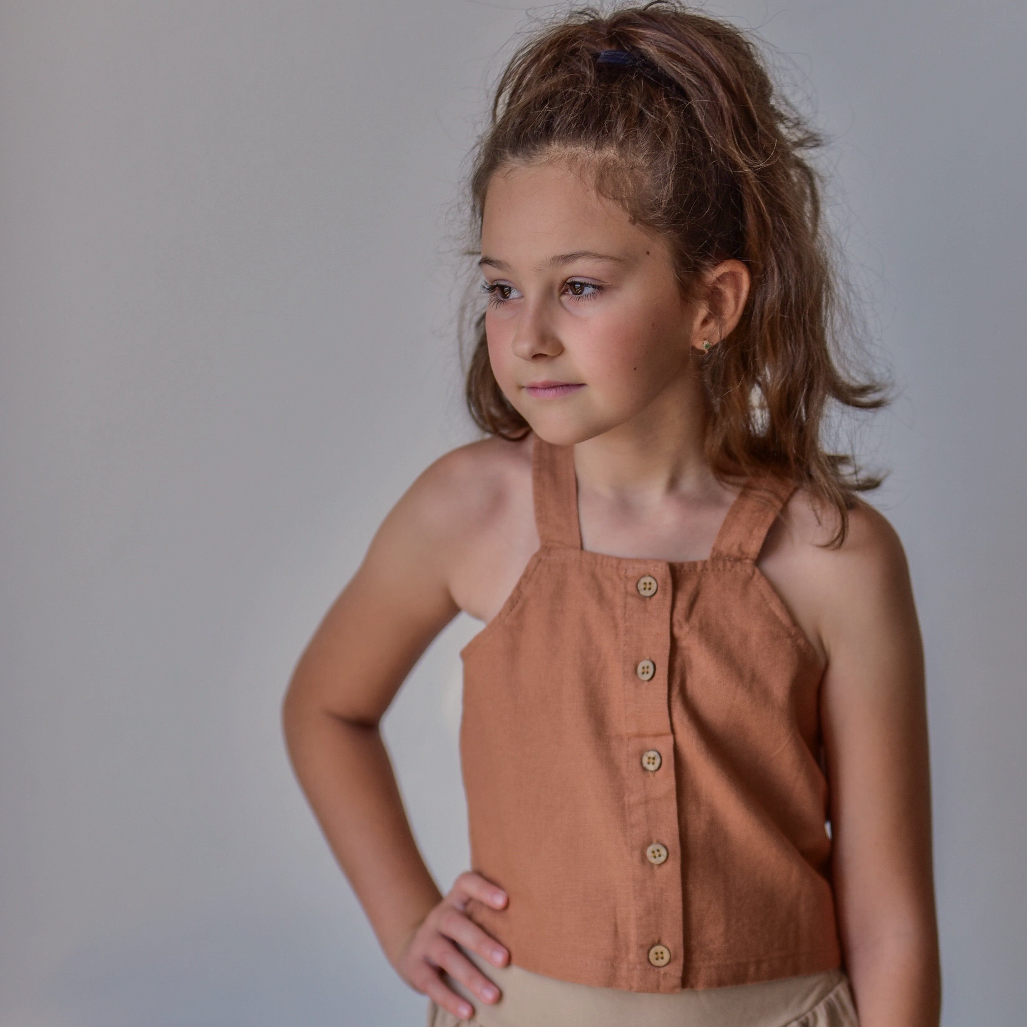 טופ מכופתר לבנות (כתום מעושן) - PaPeony