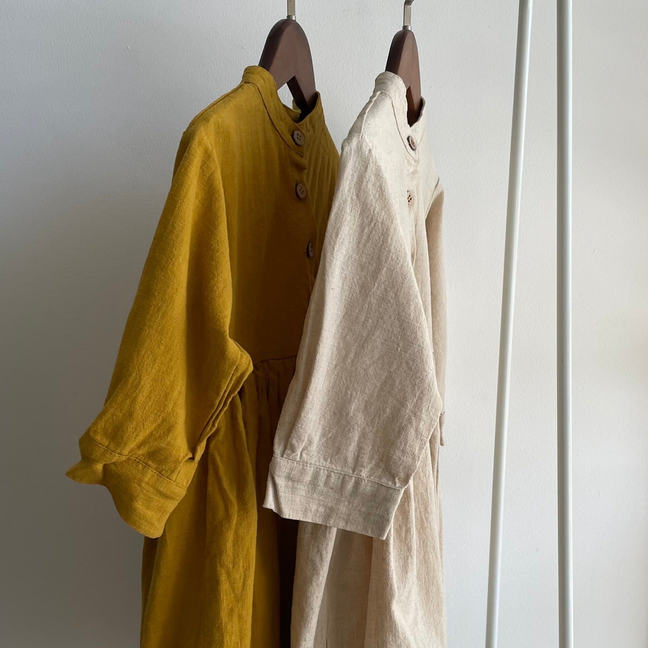 שמלת פשתן "של פעם" (חרדל) - PaPeony