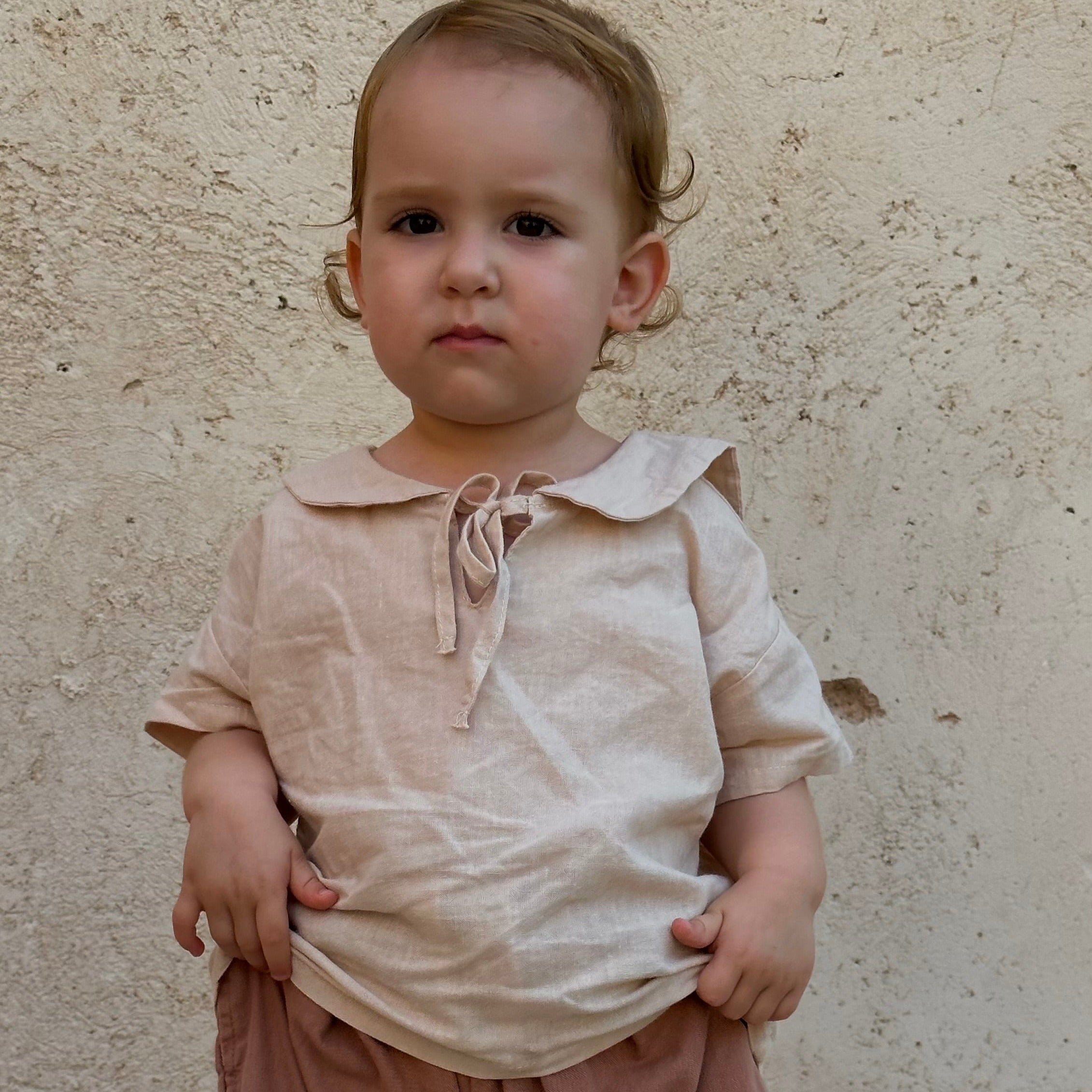 חולצת פשתן צווארון ארוך "טל" - PaPeony