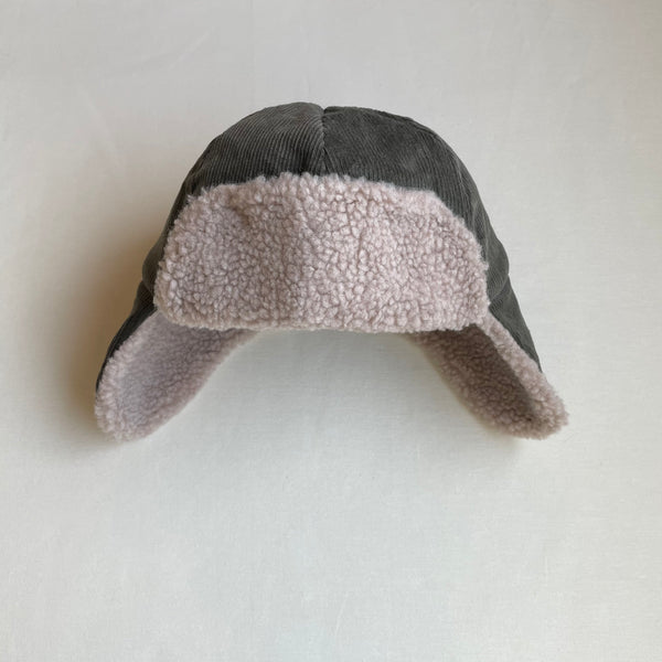 כובע טייסים קורדרוי (אפור) - PaPeony