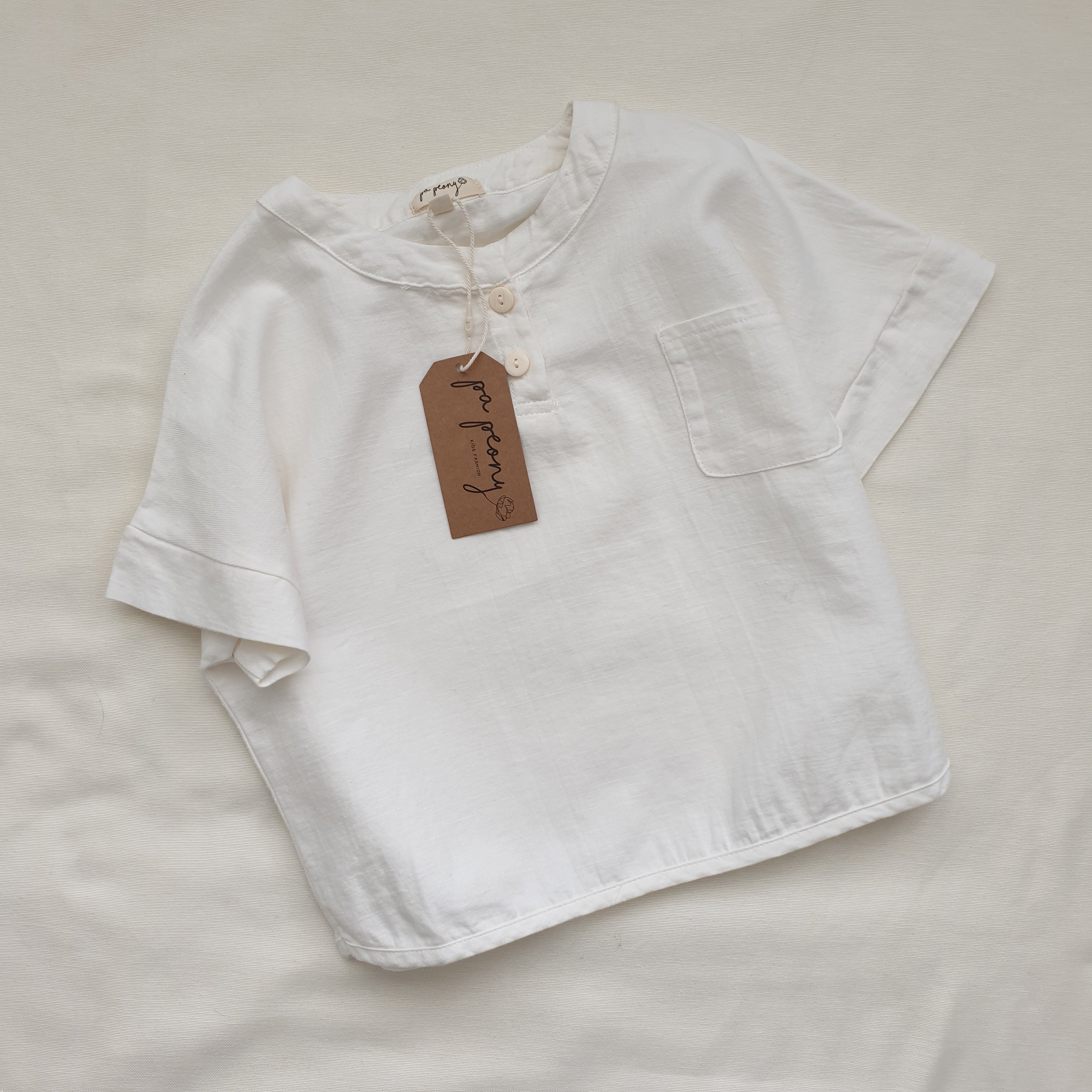 חולצת אריג שרוול קצר (לבן) - PaPeony