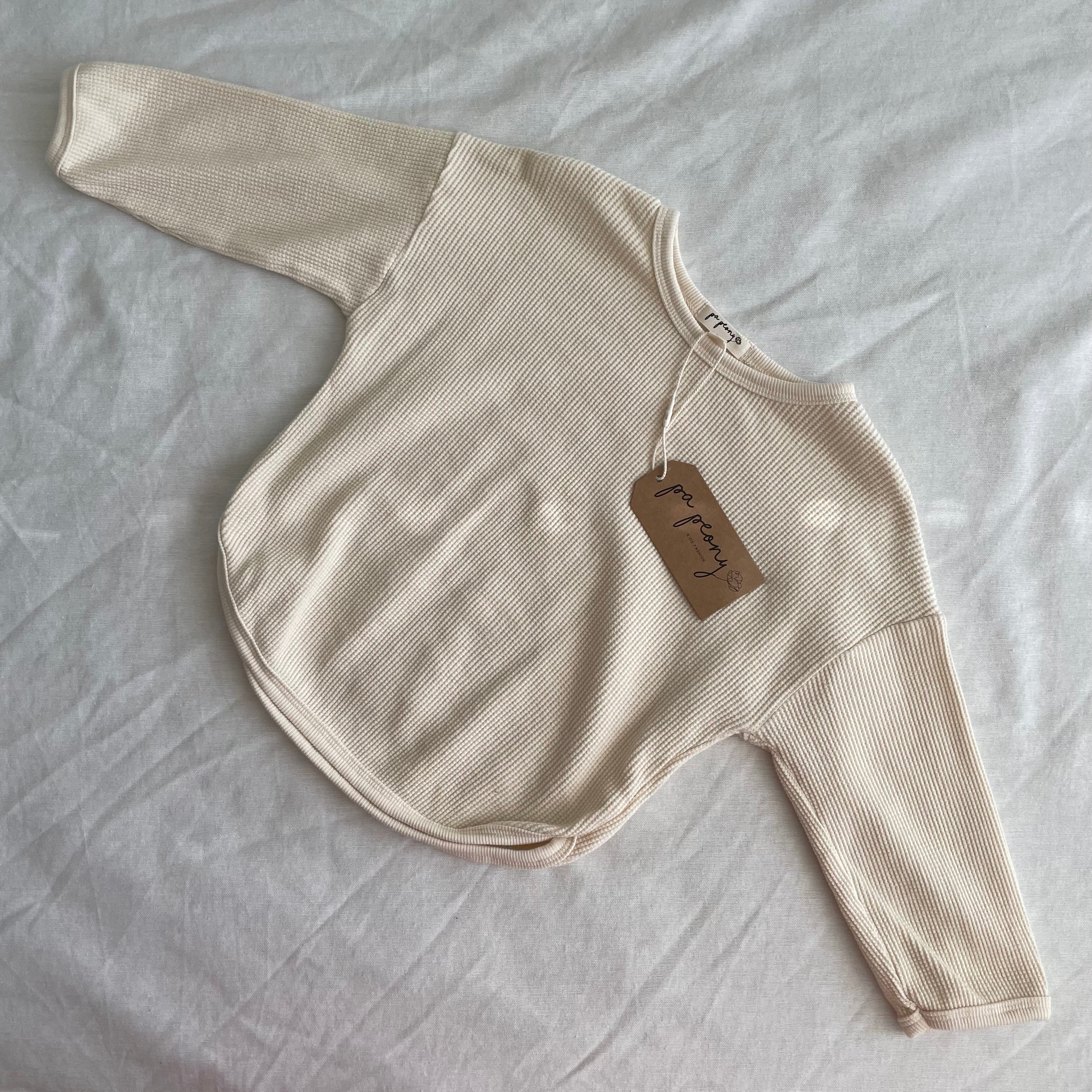 חולצת טי חורפית מבד וופל (שמנת) - PaPeony